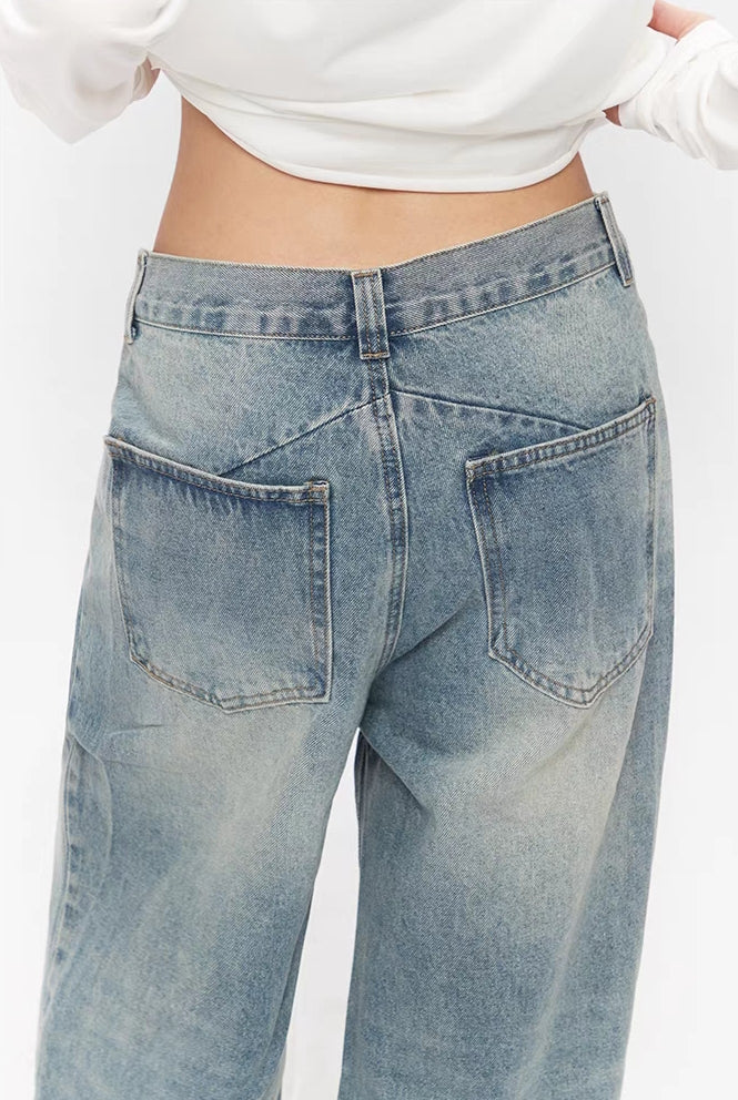 Asymmetrisch geschnittene Vintage Wide Jeans