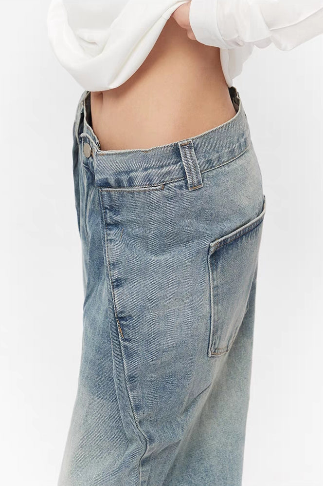 Asymmetrisch geschnittene Vintage Wide Jeans