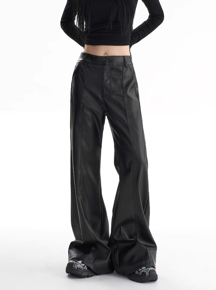 Pantalones anchos de cuero sintético con cintura alta Y2K