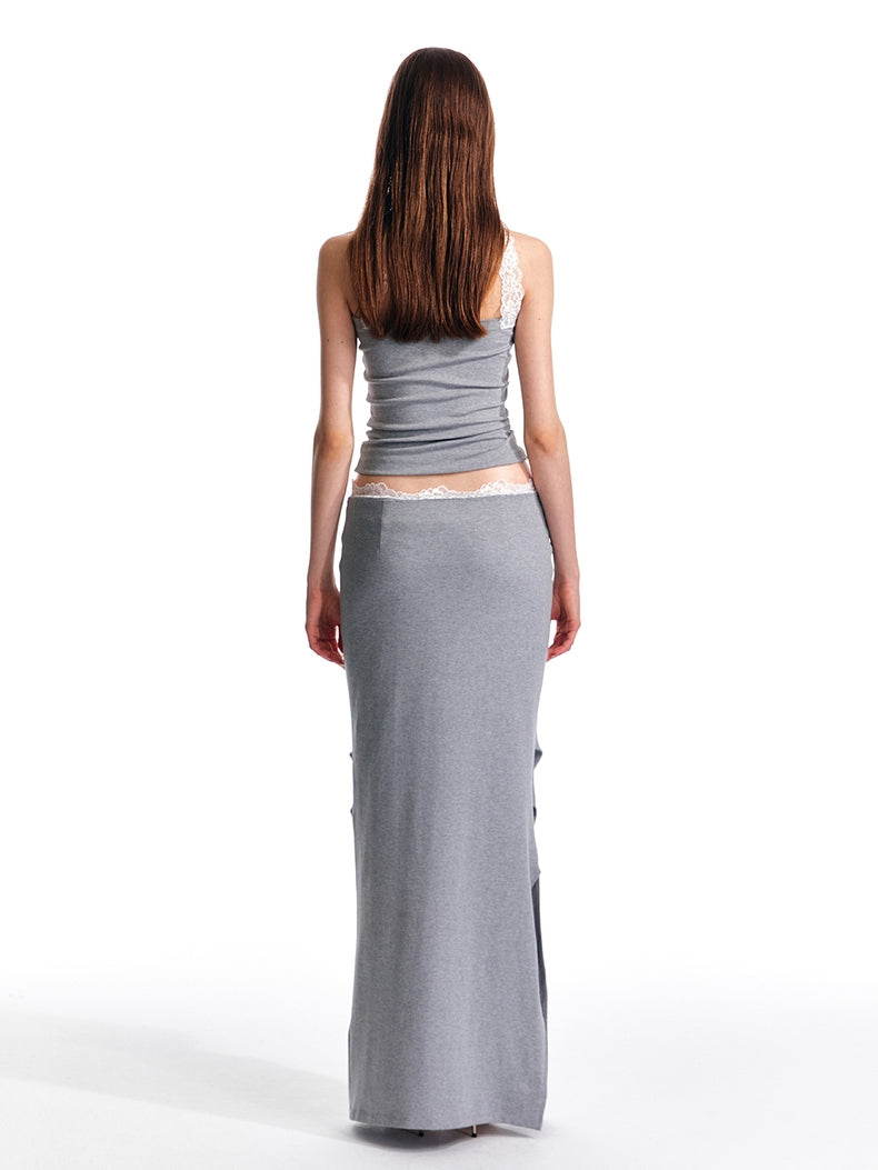 Maxirock mit niedriger Taille und Spitzenbesatz