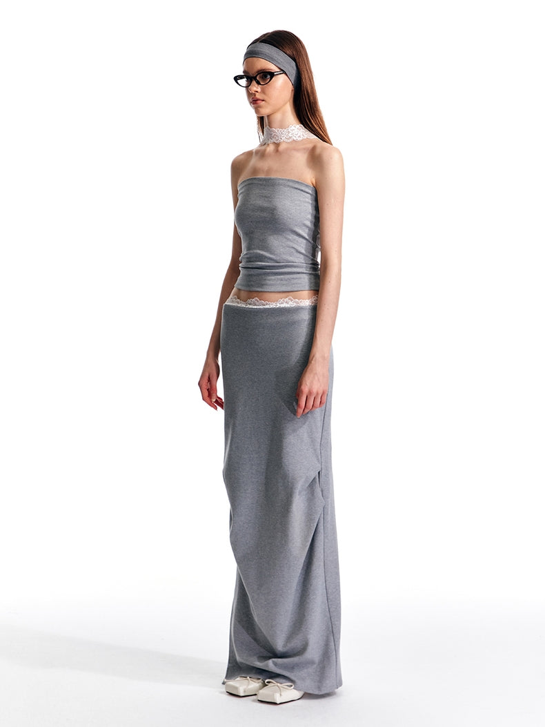 Maxirock mit niedriger Taille und Spitzenbesatz