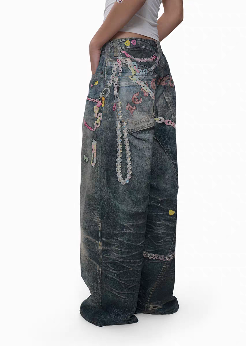 Y2K Candy Chain 3D-bedruckte Baggy-Jeans