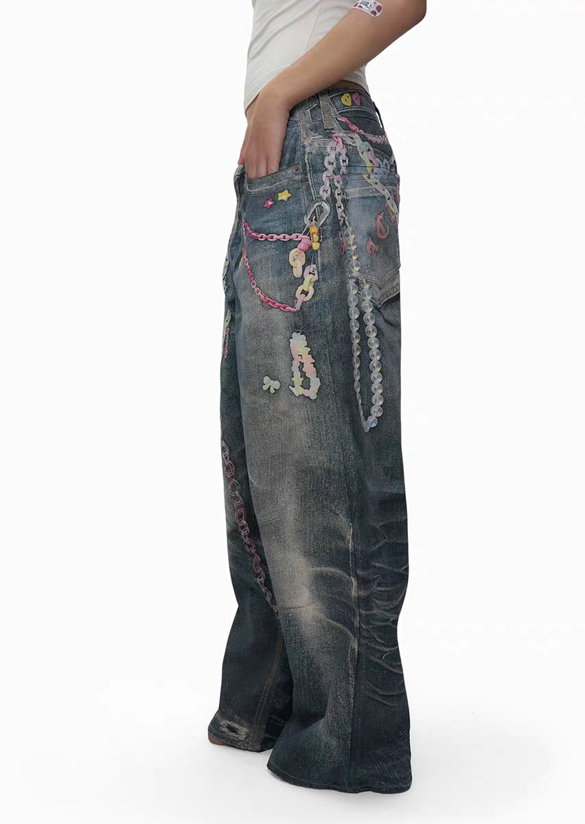 Y2K Candy Chain 3D-bedruckte Baggy-Jeans
