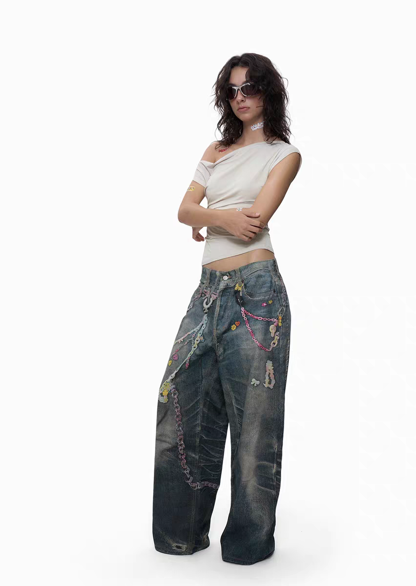 Y2K Candy Chain 3D-bedruckte Baggy-Jeans