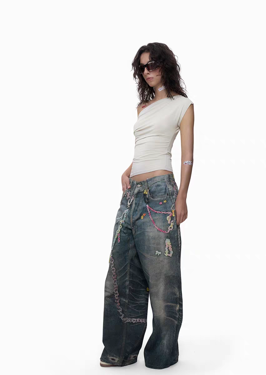 Y2K Candy Chain 3D-bedruckte Baggy-Jeans