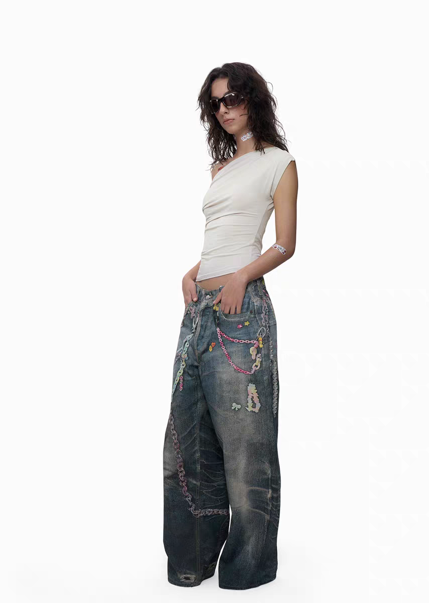 Y2K Candy Chain 3D-bedruckte Baggy-Jeans