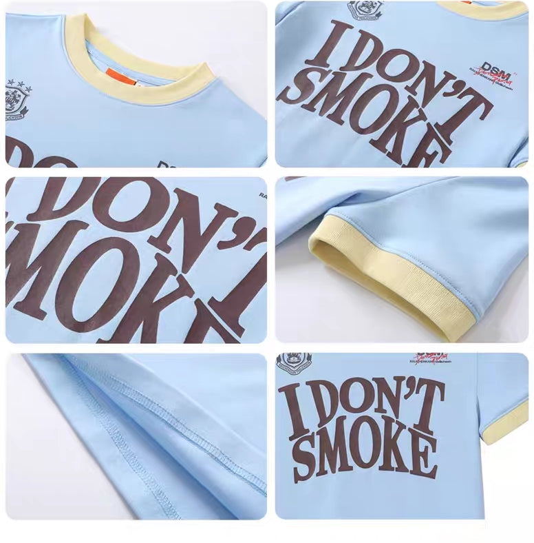 T-Shirt mit Grafik und Kontrastkragen „I DON'T SMOKE“