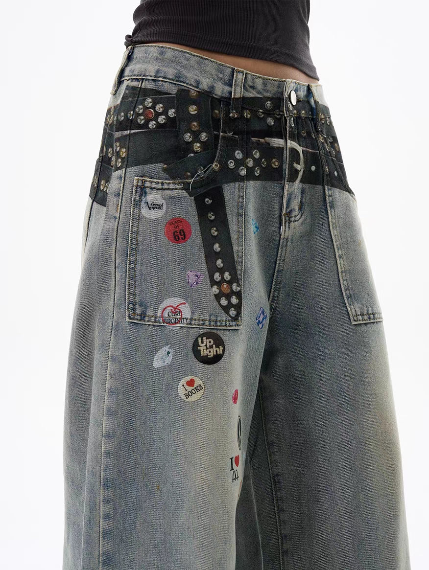 Badge Patch Wide-Leg Jeans