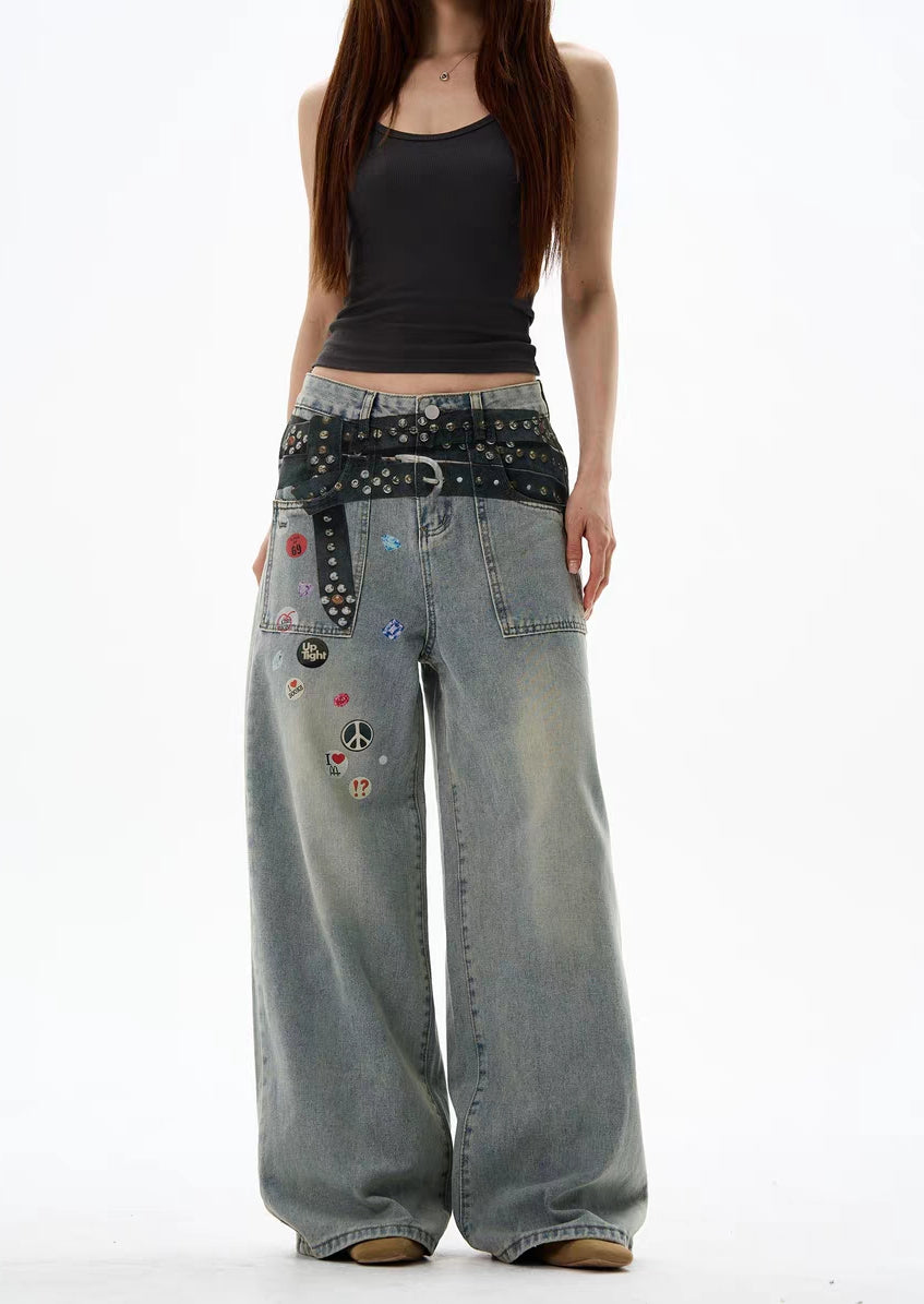 Badge Patch Wide-Leg Jeans