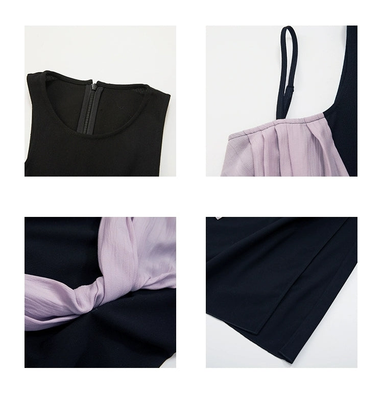 Asymmetrical Draped Sheer Panel Slit Midi Dress