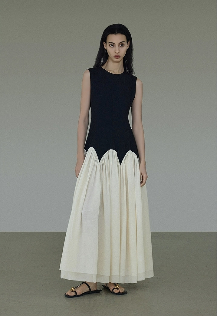 Two-Tone Sleeveless Flowy Maxi Dress