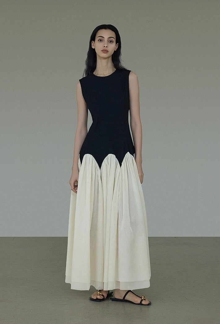 Two-Tone Sleeveless Flowy Maxi Dress