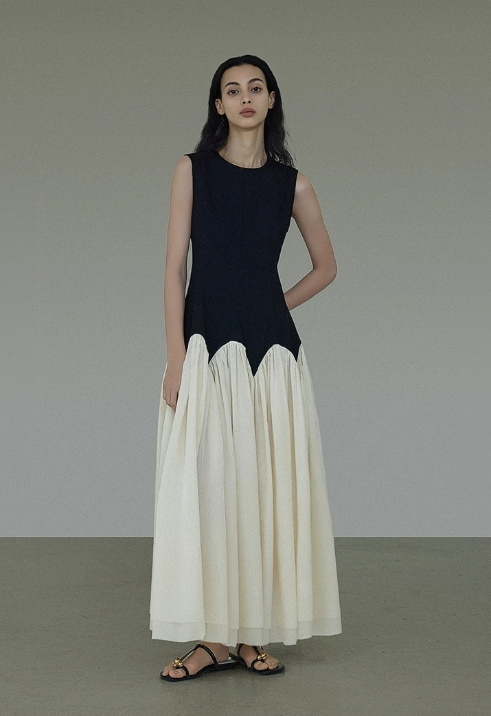 Two-Tone Sleeveless Flowy Maxi Dress