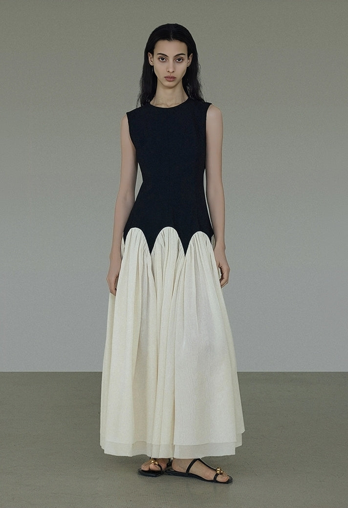 Two-Tone Sleeveless Flowy Maxi Dress