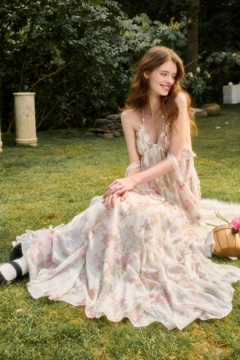 Romantic Floral Ruffle Maxi Dress