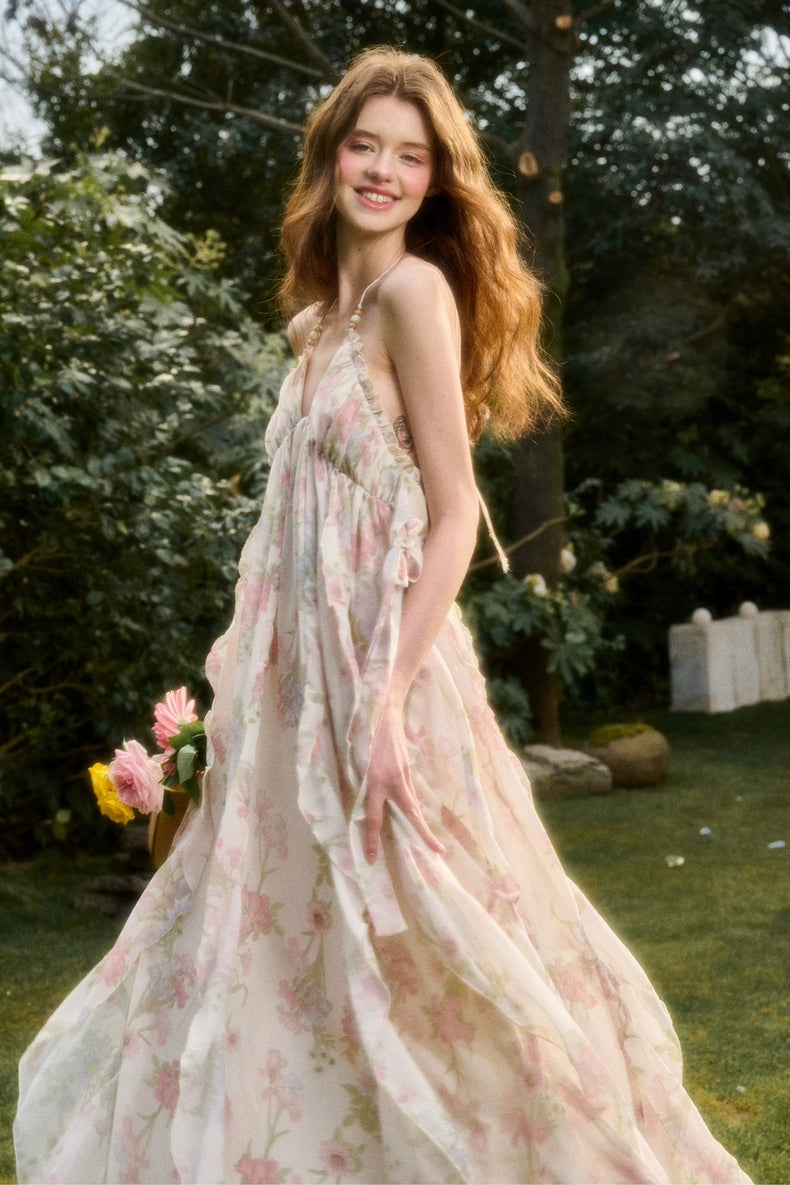Romantic Floral Ruffle Maxi Dress
