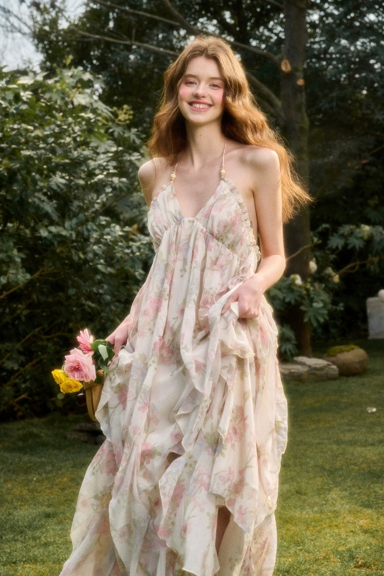 Romantic Floral Ruffle Maxi Dress