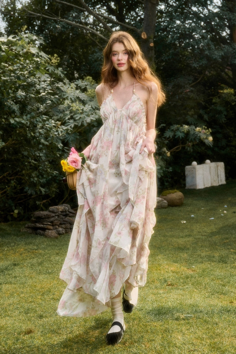 Romantic Floral Ruffle Maxi Dress
