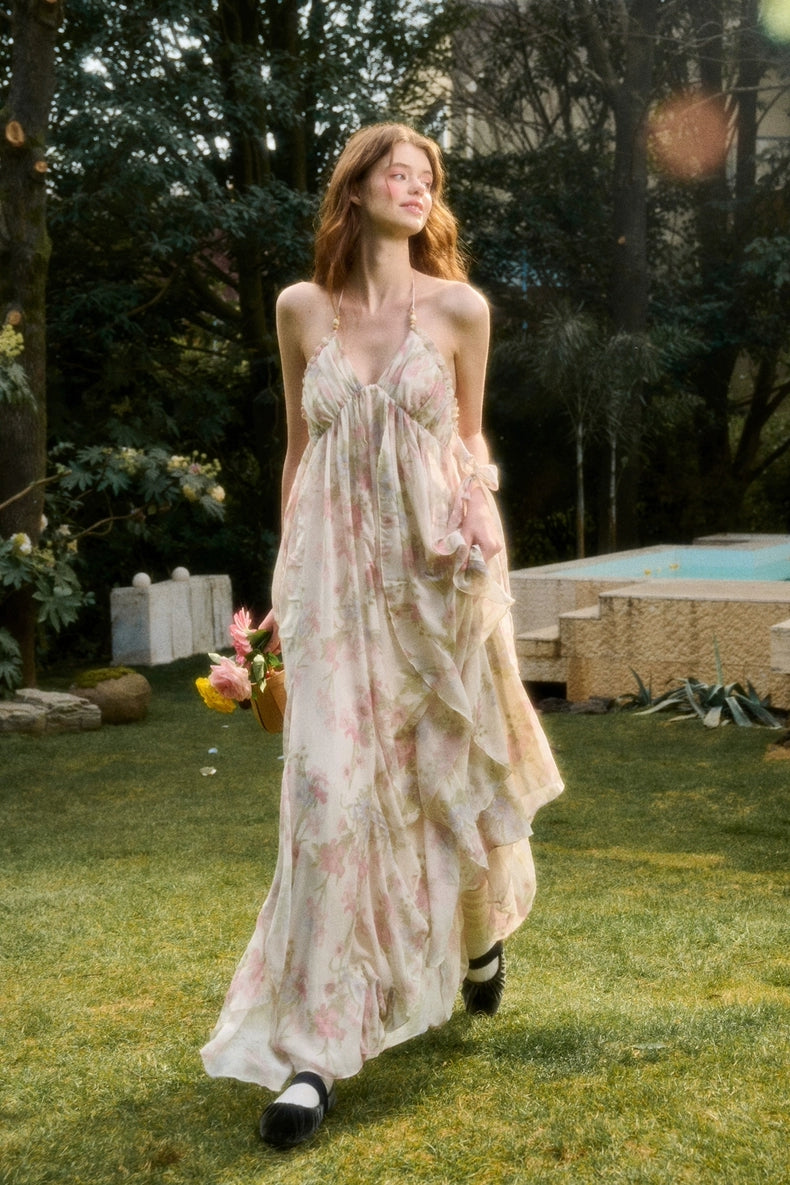 Romantic Floral Ruffle Maxi Dress