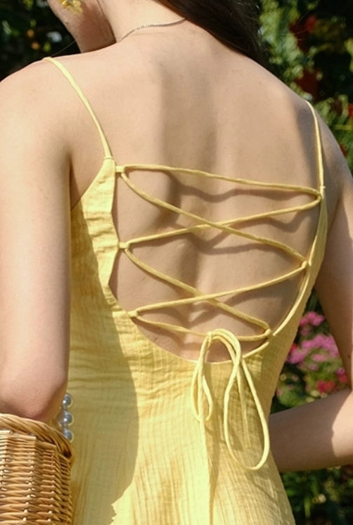 Sunny Bliss Strappy Yellow Midi Dress