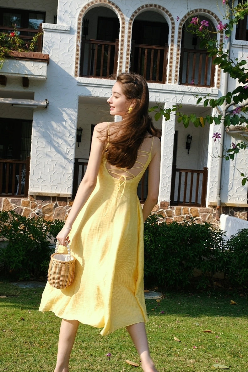 Sunny Bliss Strappy Yellow Midi Dress