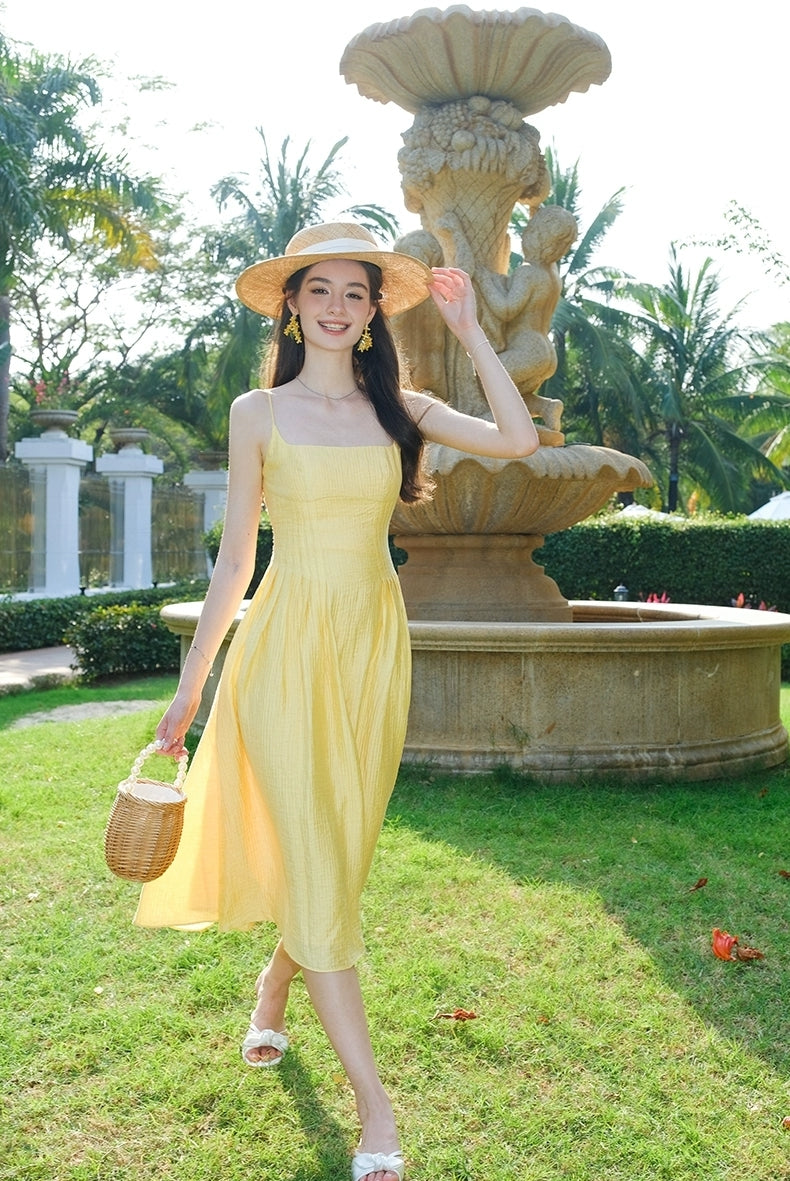 Sunny Bliss Strappy Yellow Midi Dress