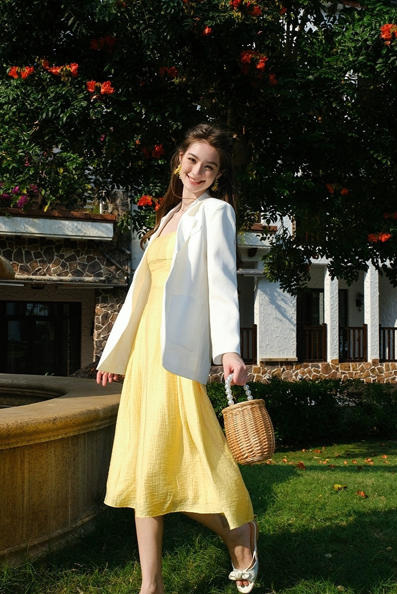Sunny Bliss Strappy Yellow Midi Dress