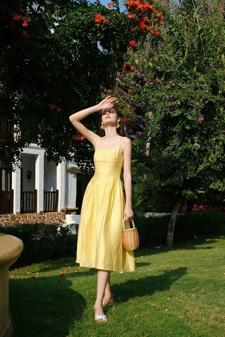 Sunny Bliss Strappy Yellow Midi Dress
