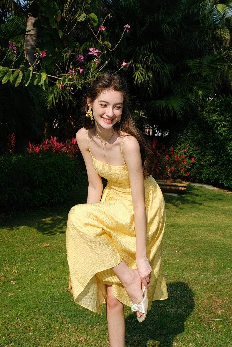 Sunny Bliss Strappy Yellow Midi Dress