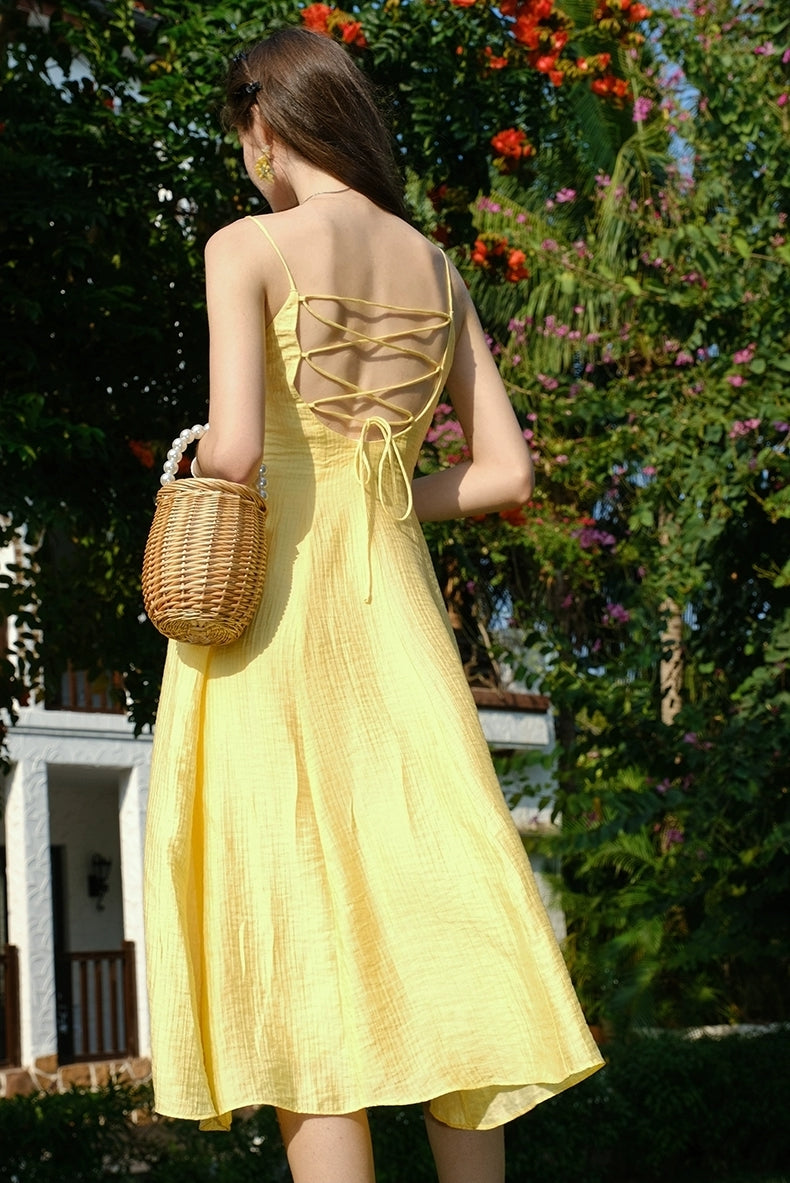 Sunny Bliss Strappy Yellow Midi Dress