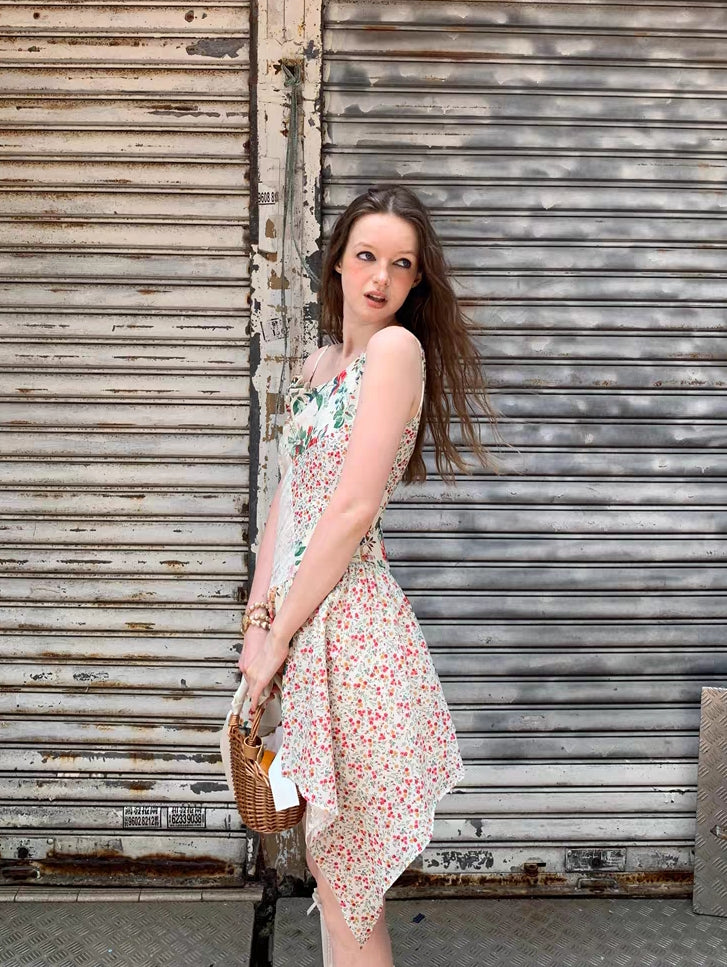 Vintage Patchwork Floral Handkerchief Hem Dress