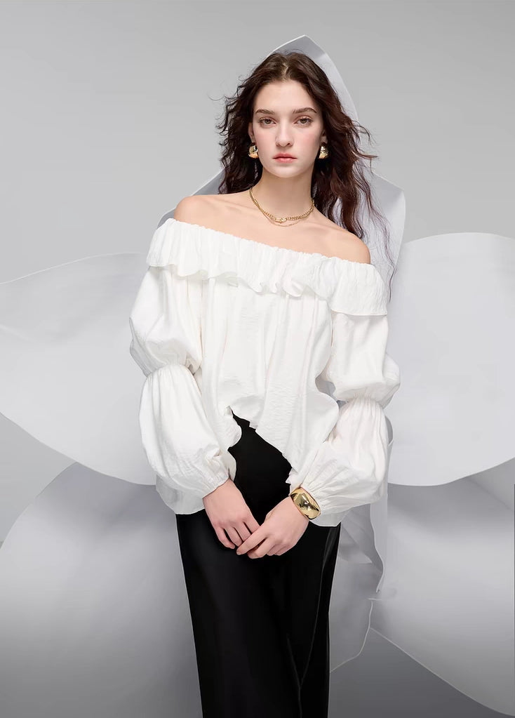 Off-Shoulder Ruffled Puff Sleeve Blouse