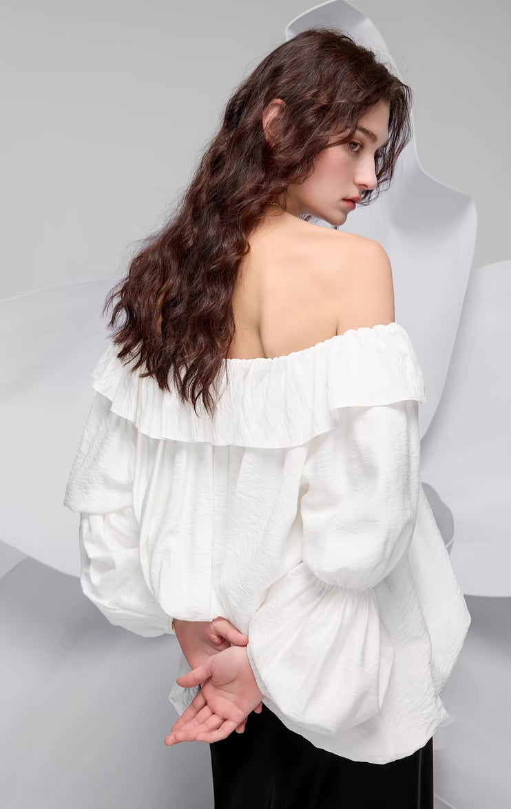Off-Shoulder Ruffled Puff Sleeve Blouse