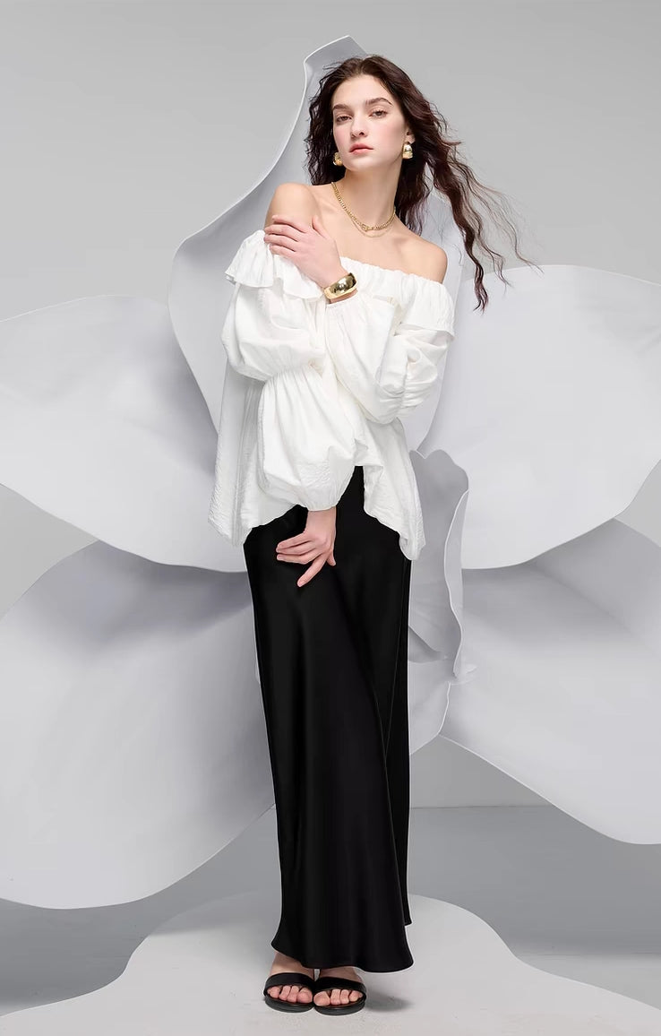 Off-Shoulder Ruffled Puff Sleeve Blouse