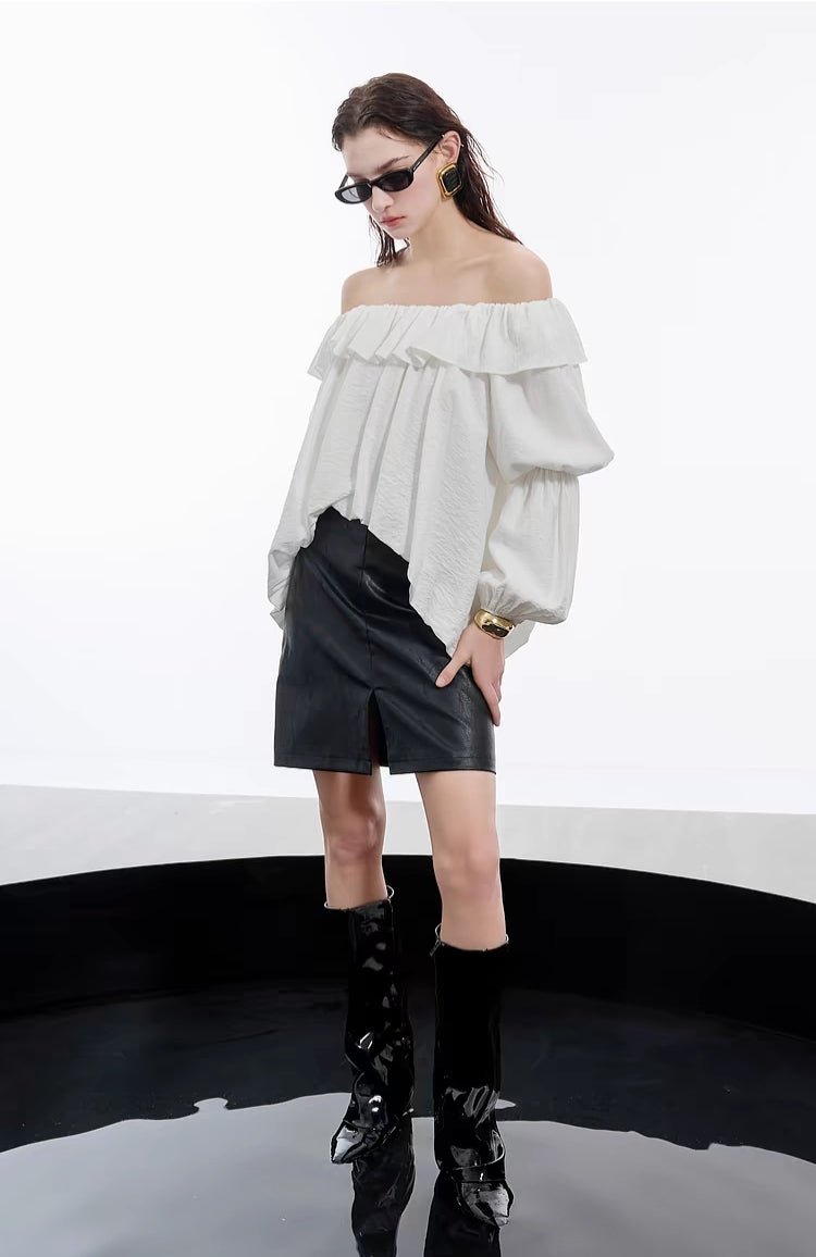 Off-Shoulder Ruffled Puff Sleeve Blouse
