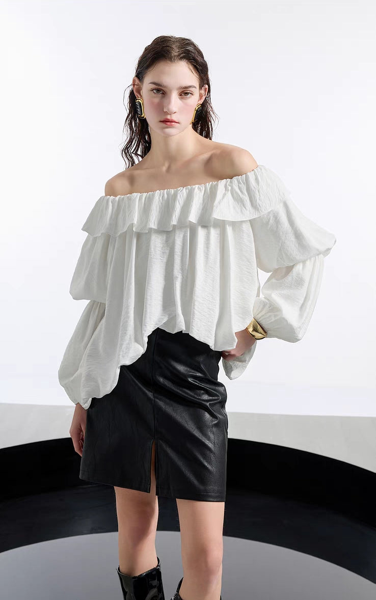 Off-Shoulder Ruffled Puff Sleeve Blouse