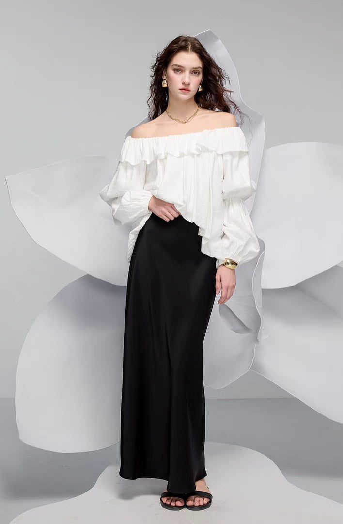 Off-Shoulder Ruffled Puff Sleeve Blouse