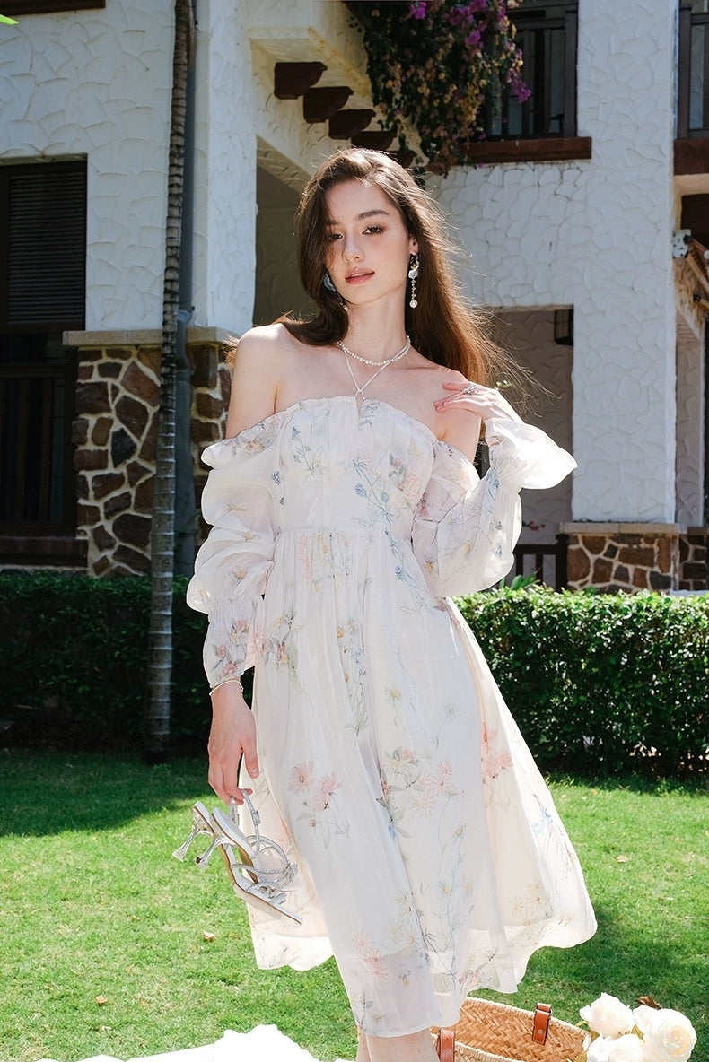 Romantic Off-Shoulder Floral Midi Dress