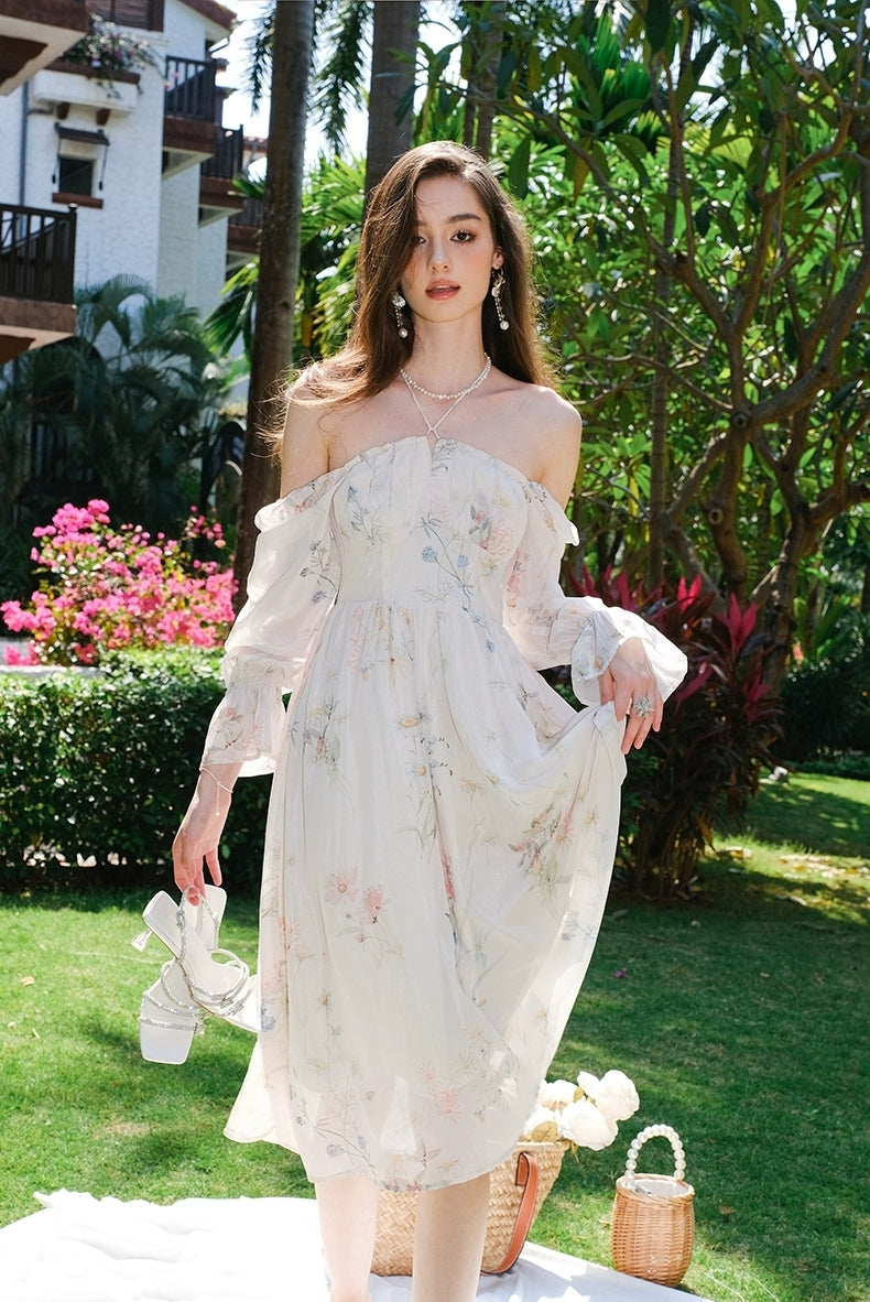 Romantic Off-Shoulder Floral Midi Dress