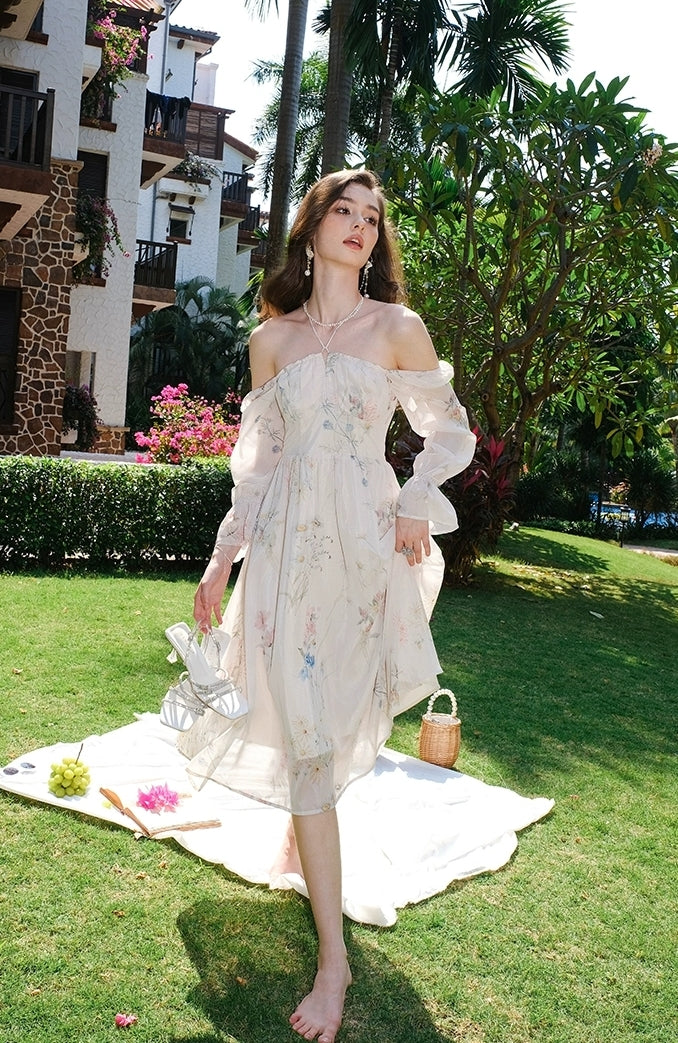 Romantic Off-Shoulder Floral Midi Dress