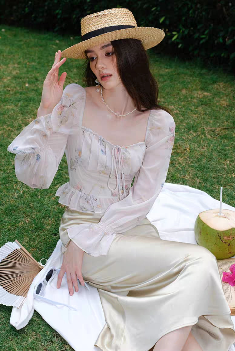 Floral Sheer Chiffon Peplum Blouse