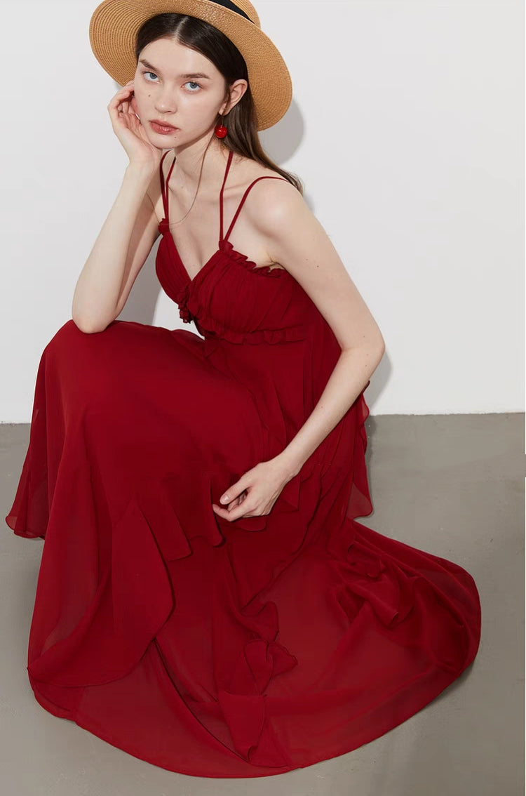Romantic Tiered Ruffle Halter Maxi Dress