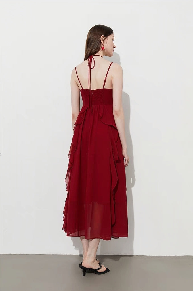 Romantic Tiered Ruffle Halter Maxi Dress