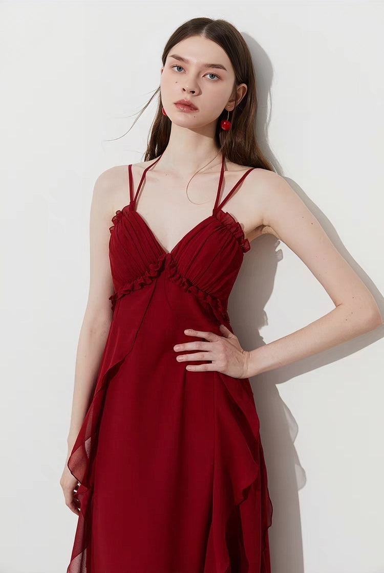 Romantic Tiered Ruffle Halter Maxi Dress
