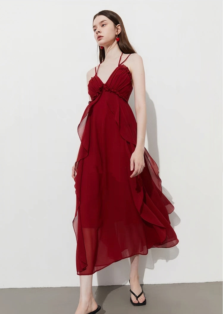 Romantic Tiered Ruffle Halter Maxi Dress