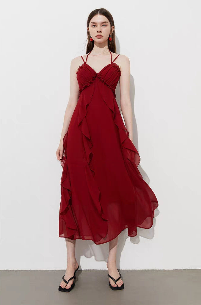 Romantic Tiered Ruffle Halter Maxi Dress