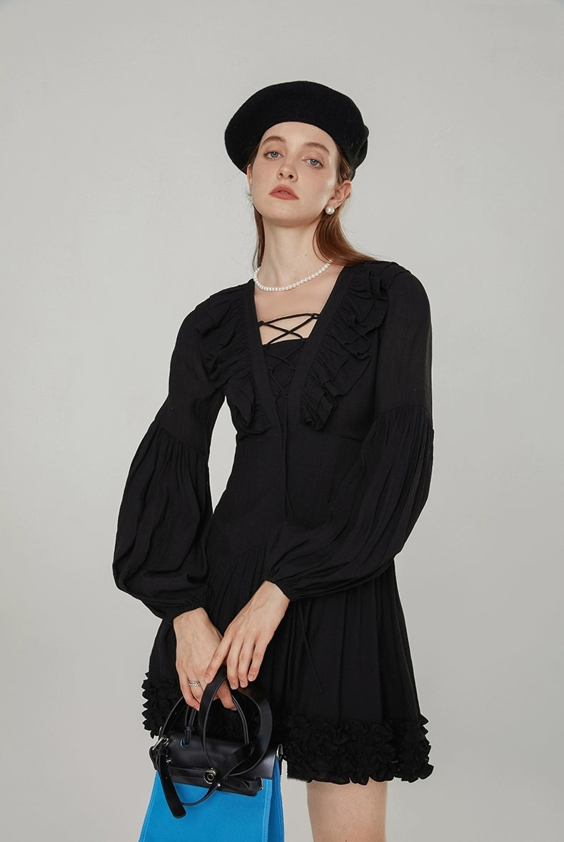 Parisian Noir Ruffle Mini Dress