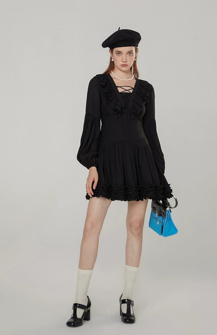 Parisian Noir Ruffle Mini Dress