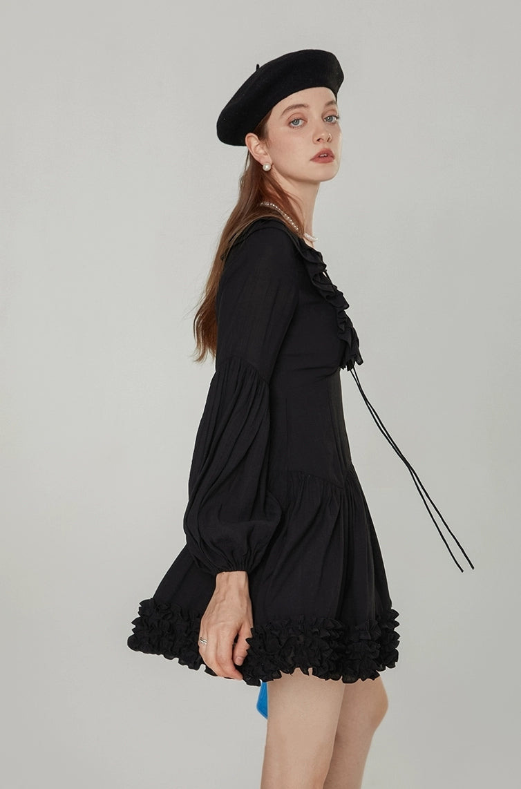 Parisian Noir Ruffle Mini Dress