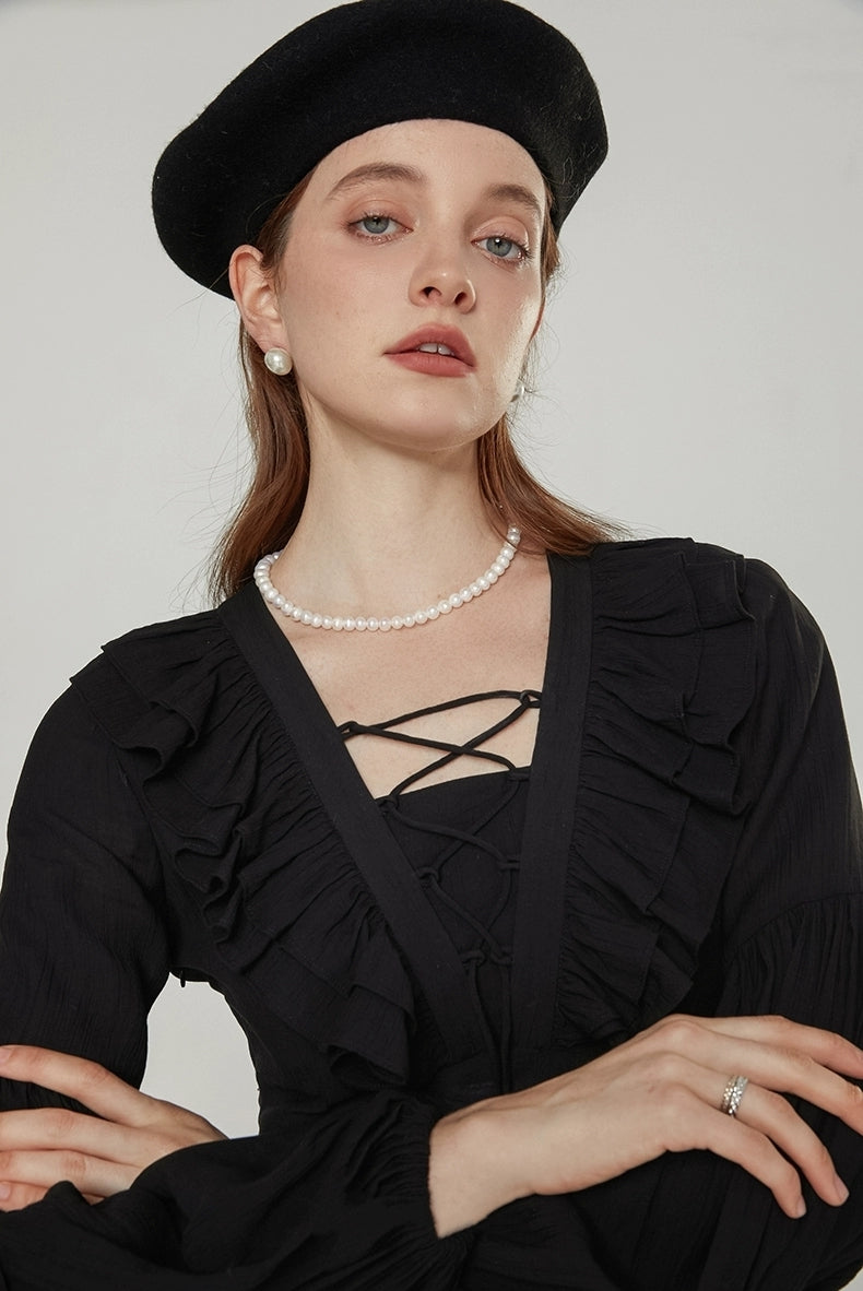 Parisian Noir Ruffle Mini Dress